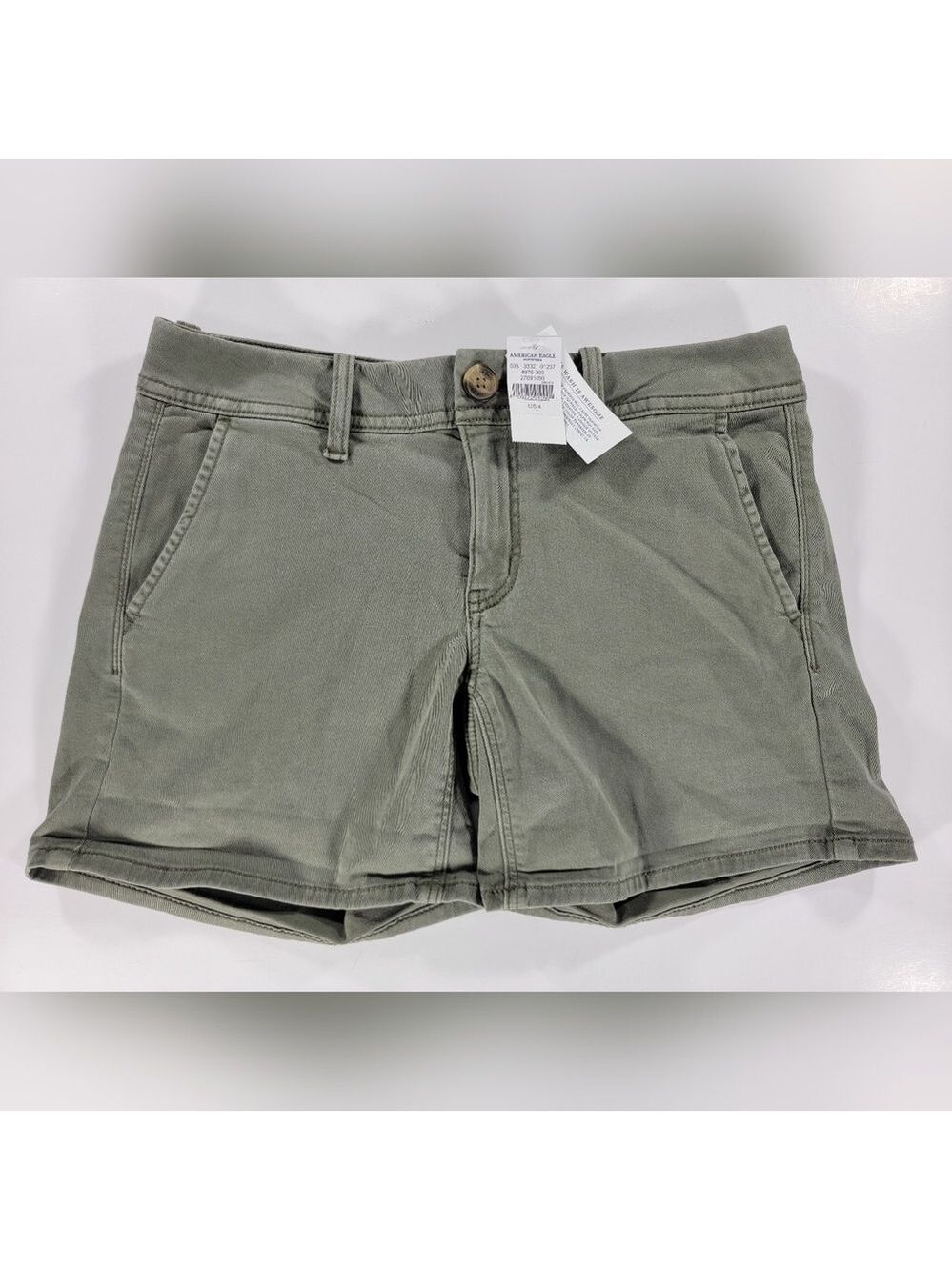 NWT American Eagle Midi Low Rise Green Twill Shorts Women's 4 Super Stretch X - Picture 1 of 11